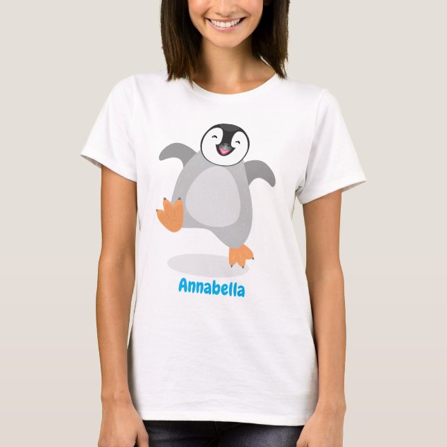 Cute lycklig kejsar penguin chick tecknad t shirt (Framsida)