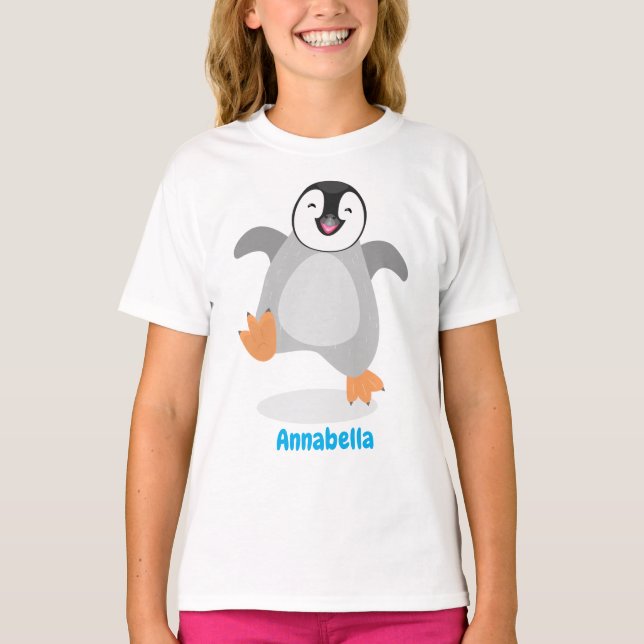 Cute lycklig kejsar penguin chick tecknad t shirt (Framsida)