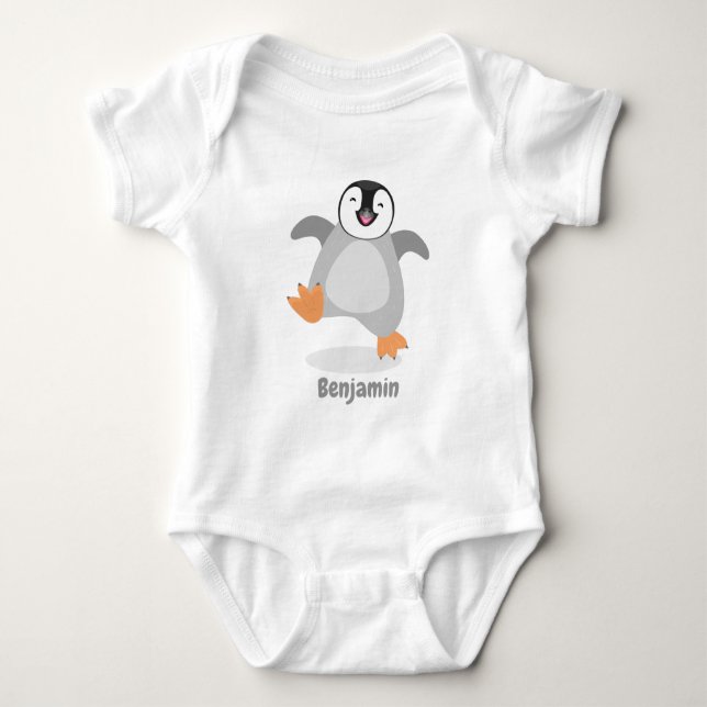 Cute lycklig kejsar penguin chick tecknad t shirt (Framsida)