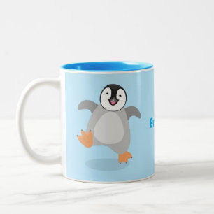 Cute lycklig kejsar penguin chick tecknad Två-Tonad mugg