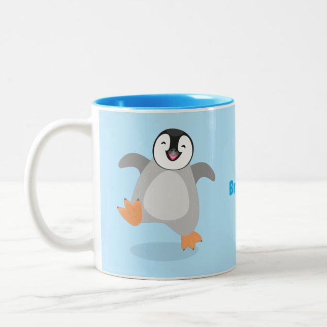 Cute lycklig kejsar penguin chick tecknad Två-Tonad mugg (Vänster)