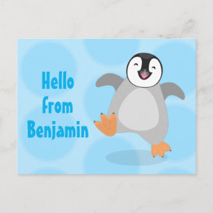 Cute lycklig kejsar penguin chick tecknad vykort