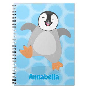 Cute lycklig kejsare penguin chick tecknad anteckningsbok