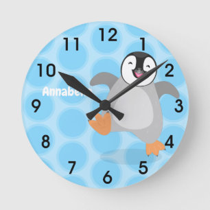 Cute lycklig kejsare penguin chick tecknad rund klocka