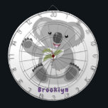 Cute lycklig koala, illustration av tecknaden för  darttavla<br><div class="desc">Den här söta marsupiella koala njuter av en läafy-tjallare och viftar hej. Ritad i tecknaden illustration stil.</div>