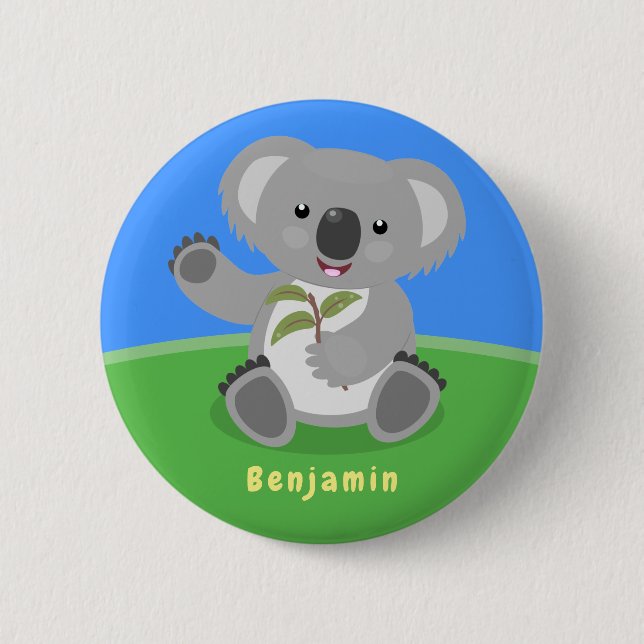Cute lycklig koala, illustration av tecknaden för  knapp (Framsida)
