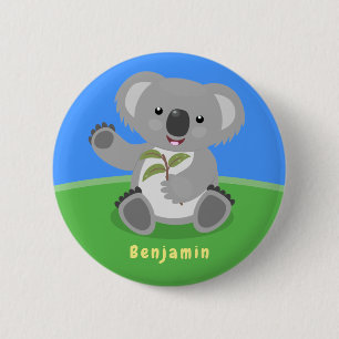 Cute lycklig koala, illustration av tecknaden för knapp