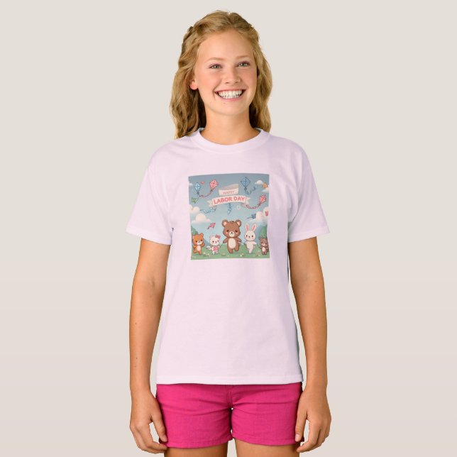 Cute Lycklig Labor Day Kids T-shirt (Hel framsida)