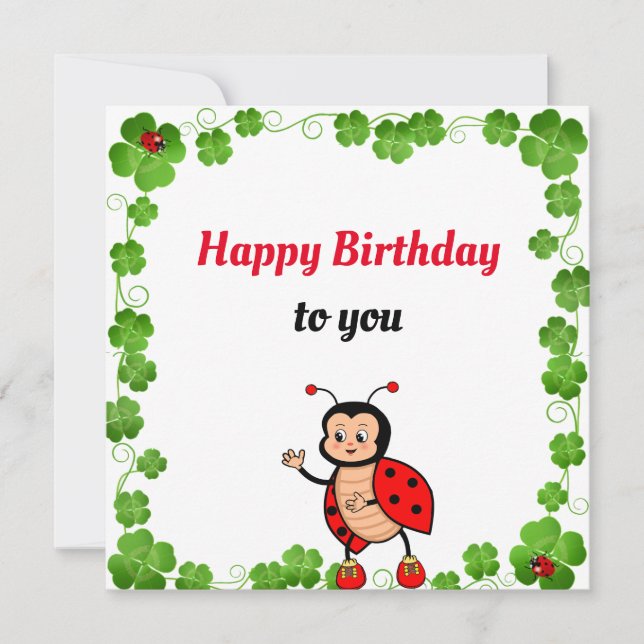 Cute Lycklig Ladybug Birthday-platta kort (Framsida)