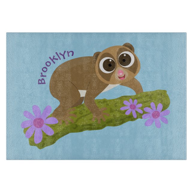 Cute lycklig långsam loris på gren tecknad (Framsidan)