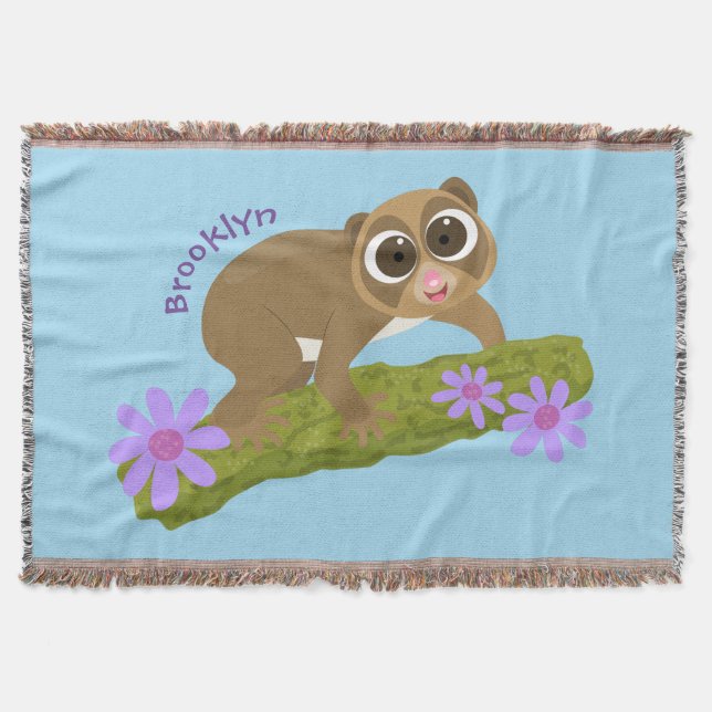 Cute lycklig långsam loris på gren tecknad filt (Framsidan)