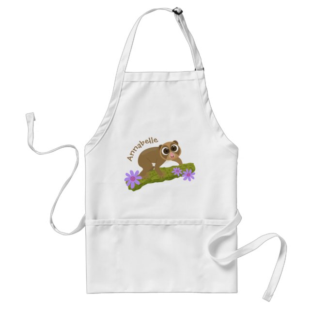 Cute lycklig långsam loris på gren tecknad förkläde (Framsidan)