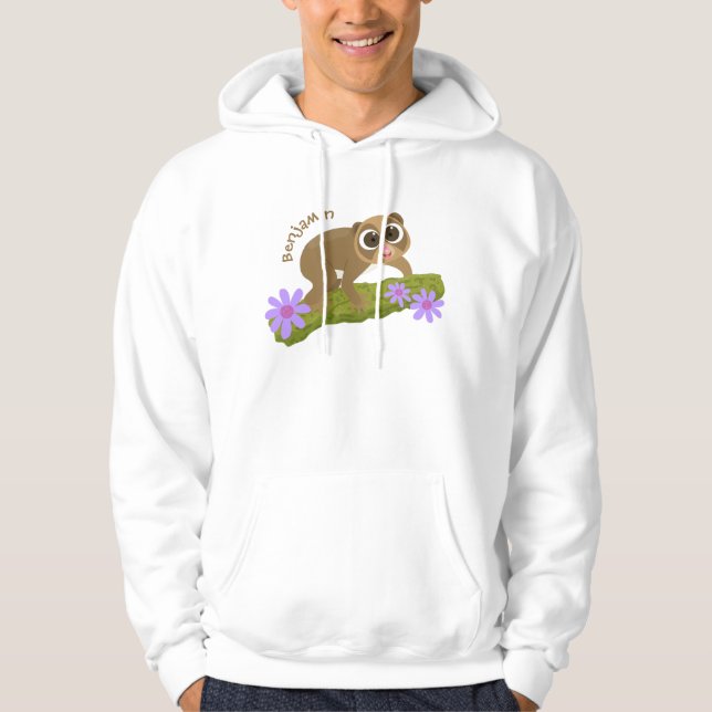 Cute lycklig långsam loris på gren tecknad hoodie (Framsida)