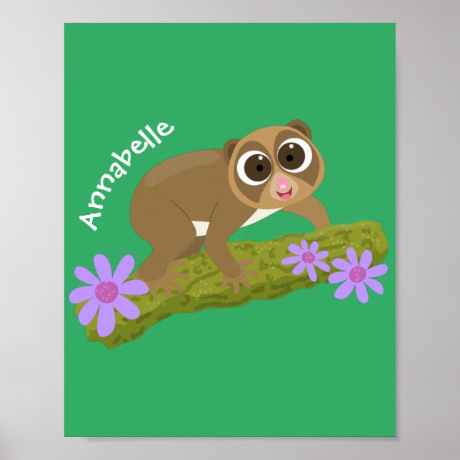 Cute lycklig långsam loris på gren tecknad poster (Framsidan)