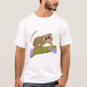 Cute lycklig långsam loris på gren tecknad t shirt