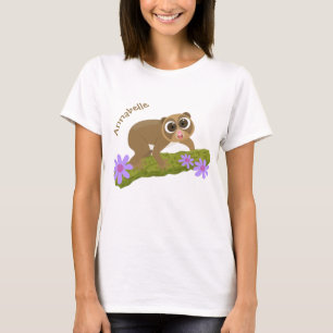 Cute lycklig långsam loris på gren tecknad t shirt