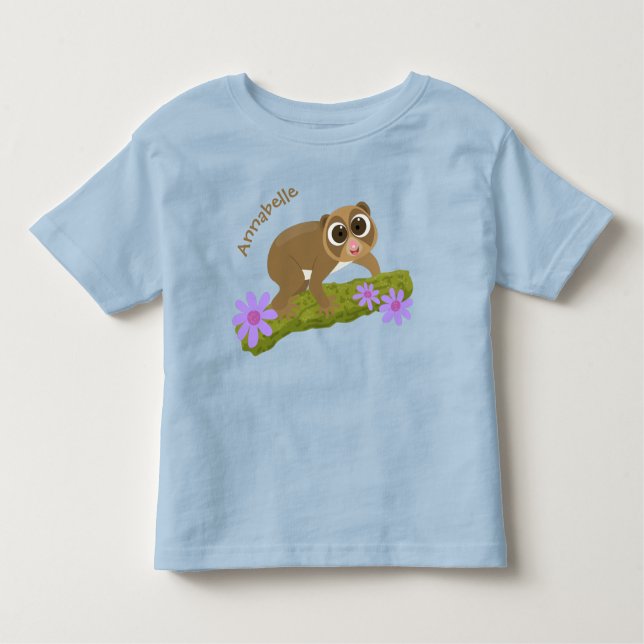Cute lycklig långsam loris på gren tecknad t shirt (Framsida)