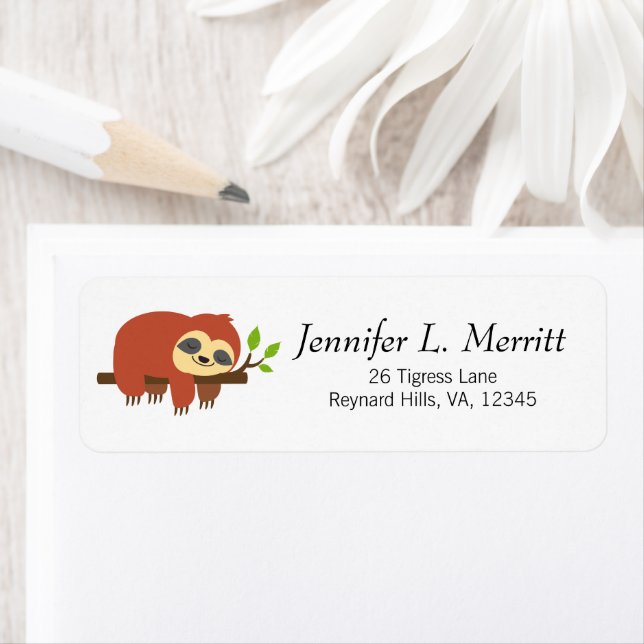 Cute Lycklig Lazy Sloth Napping Art Returadress Etikett (Insitu)
