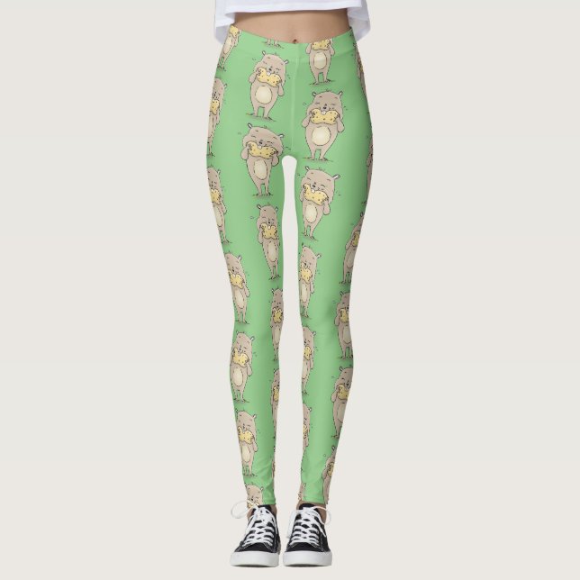 Cute lycklig leende hamster med jordnöt leggings (Framsida)