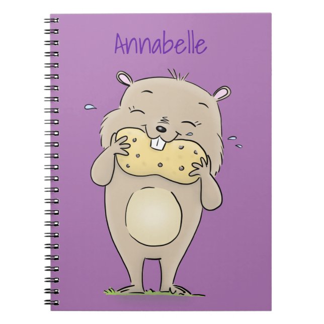 Cute lycklig-leende hamster med jordnöts tecknad anteckningsbok (Framsidan)
