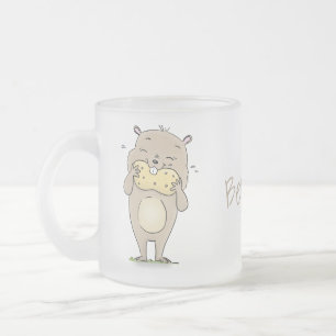 Cute lycklig-leende hamster med jordnöts tecknad frostad glasmugg