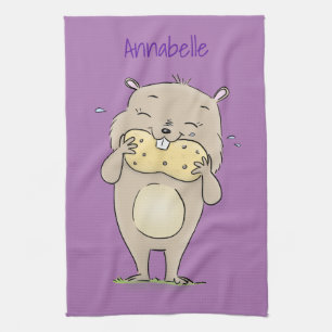 Cute lycklig-leende hamster med jordnöts tecknad kökshandduk