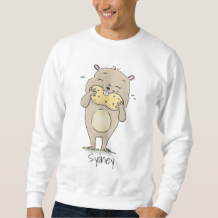 Cute lycklig-leende hamster med jordnöts tecknad lång ärmad tröja