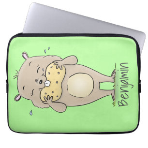 Cute lycklig-leende hamster med jordnöts tecknad laptop fodral