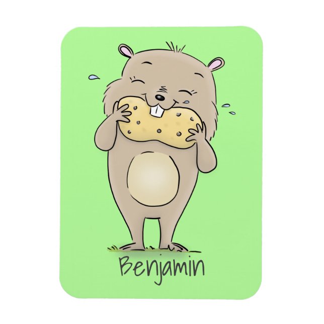 Cute lycklig-leende hamster med jordnöts tecknad magnet (Vertikal)
