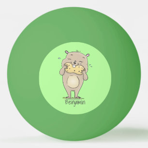 Cute lycklig-leende hamster med jordnöts tecknad pingisboll