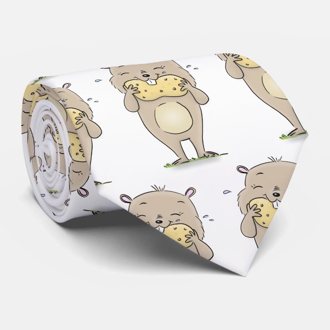 Cute lycklig-leende hamster med jordnöts tecknad slips (Rullad)