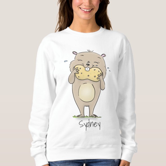 Cute lycklig-leende hamster med jordnöts tecknad t shirt (Framsida)