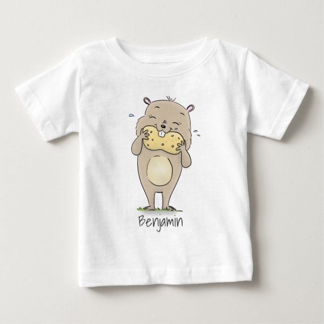 Cute lycklig-leende hamster med jordnöts tecknad t shirt (Framsida)