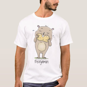Cute lycklig-leende hamster med jordnöts tecknad t shirt