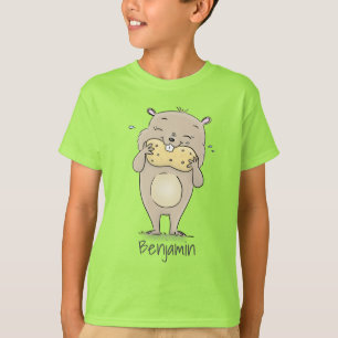 Cute lycklig-leende hamster med jordnöts tecknad t shirt
