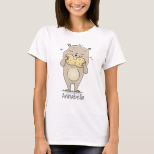 Cute lycklig-leende hamster med jordnöts tecknad t shirt