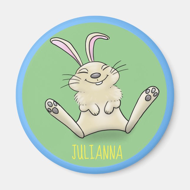 Cute lycklig leende kanin tecknad magnet (Framsidan)