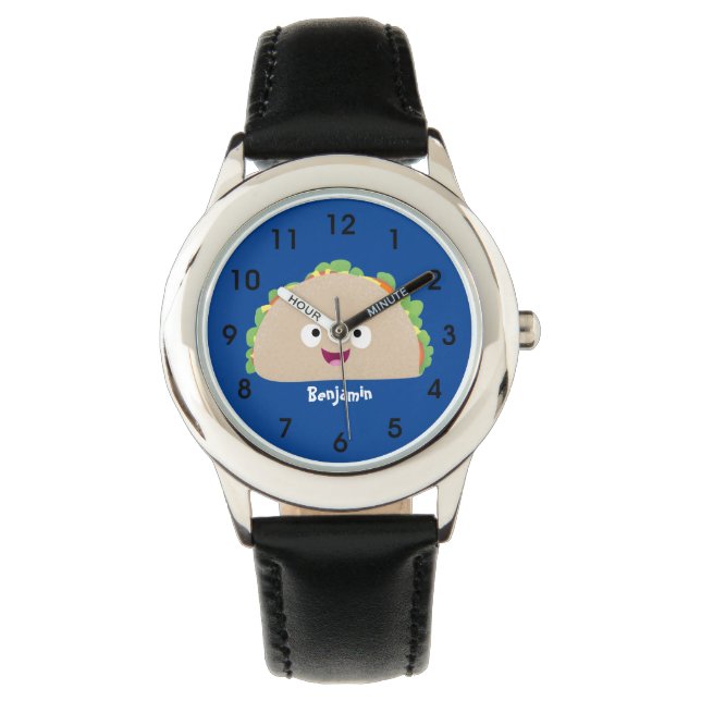 Cute lycklig leende taco tecknad illustration armbandsur (Framsida)