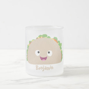 Cute lycklig leende taco tecknad illustration frostad glasmugg