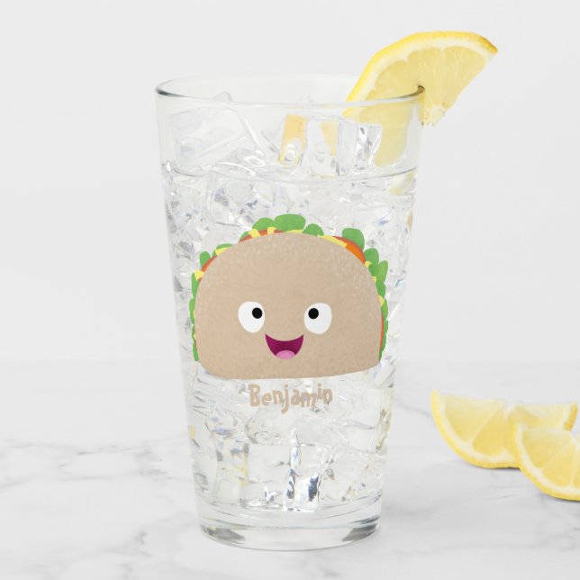 Cute lycklig leende taco tecknad illustration glaskopp (Bakside Is)