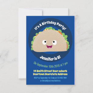 Cute lycklig leende taco tecknad illustration inbjudningar