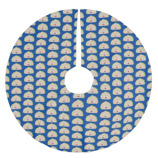 Cute lycklig leende taco tecknad illustration julgransmatta borstad polyester (Framsidan)