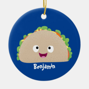 Cute lycklig leende taco tecknad illustration julgransprydnad keramik