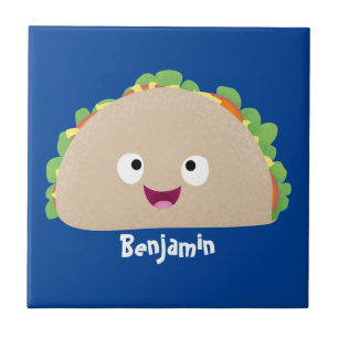 Cute lycklig leende taco tecknad illustration kakelplatta