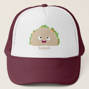 Cute lycklig leende taco tecknad illustration keps