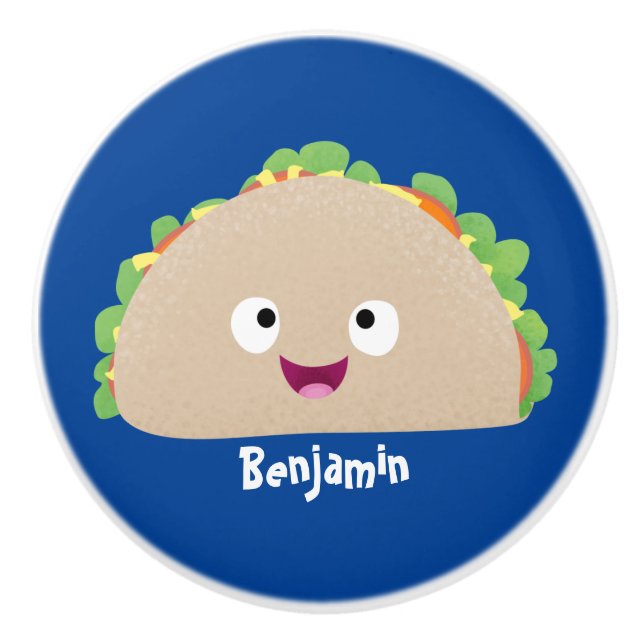 Cute lycklig leende taco tecknad illustration knopp (Framsidan)