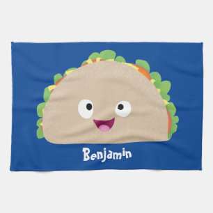 Cute lycklig leende taco tecknad illustration kökshandduk