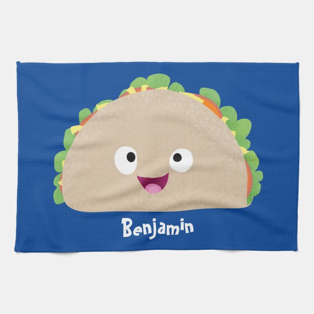 Cute lycklig leende taco tecknad illustration kökshandduk (Horisontell)