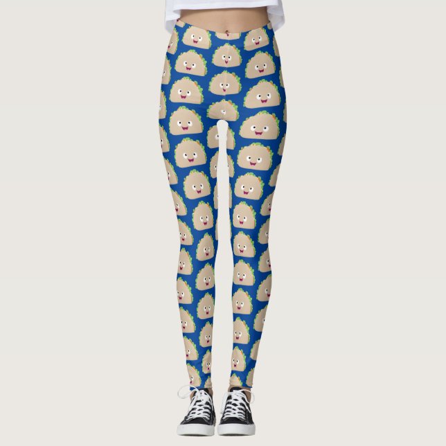 Cute lycklig leende taco tecknad illustration leggings (Framsida)