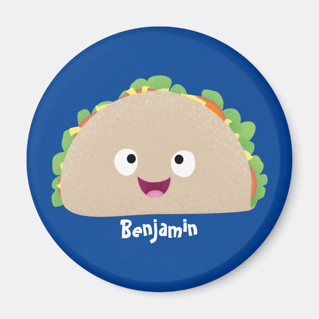 Cute lycklig leende taco tecknad illustration magnet (Framsidan)